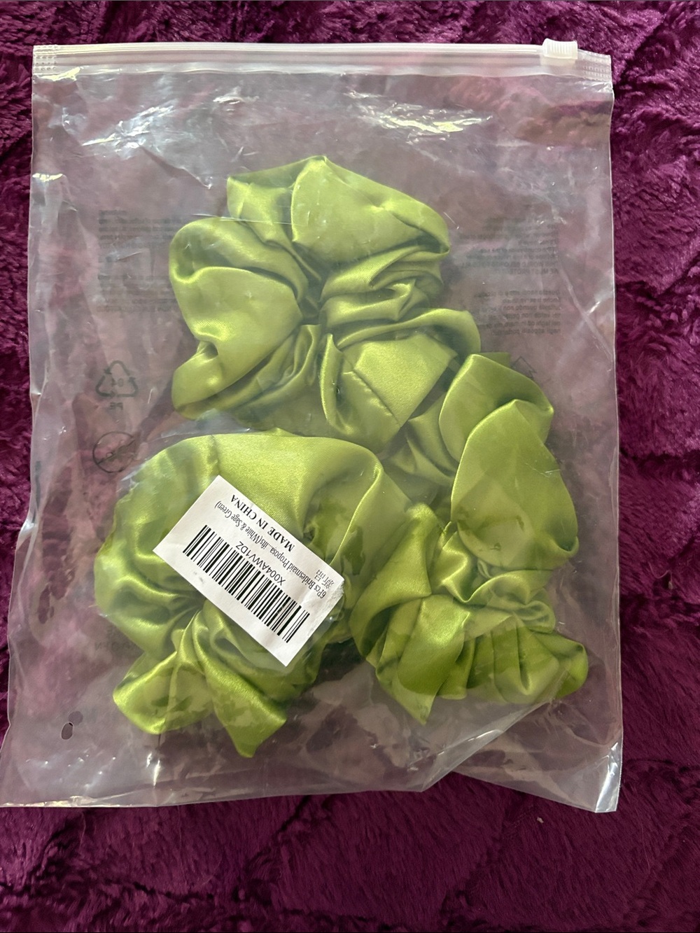 Green Satin Hair Scrunchie Set - 3 Pack
